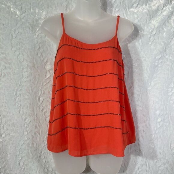 Sam Edelman Women's Rhinestone Spaghetti Strap Tank Tops Orange Size Small - Picture 2 of 12